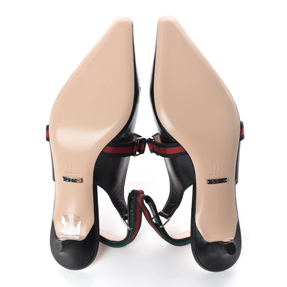 Gucci Malaga Kid Web Horsebit Low Heel Slingback Pumps 38 Black 5 of 8
