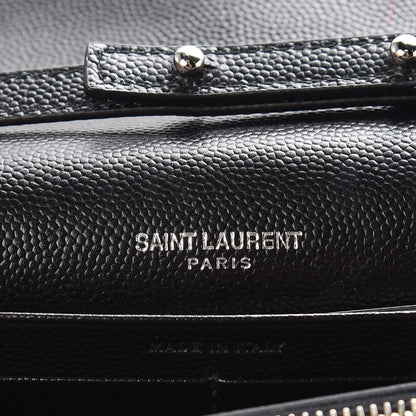 Saint Laurent Grain De Poudre Matelasse Chevron Monogram Chain Wallet Black 6 of 10