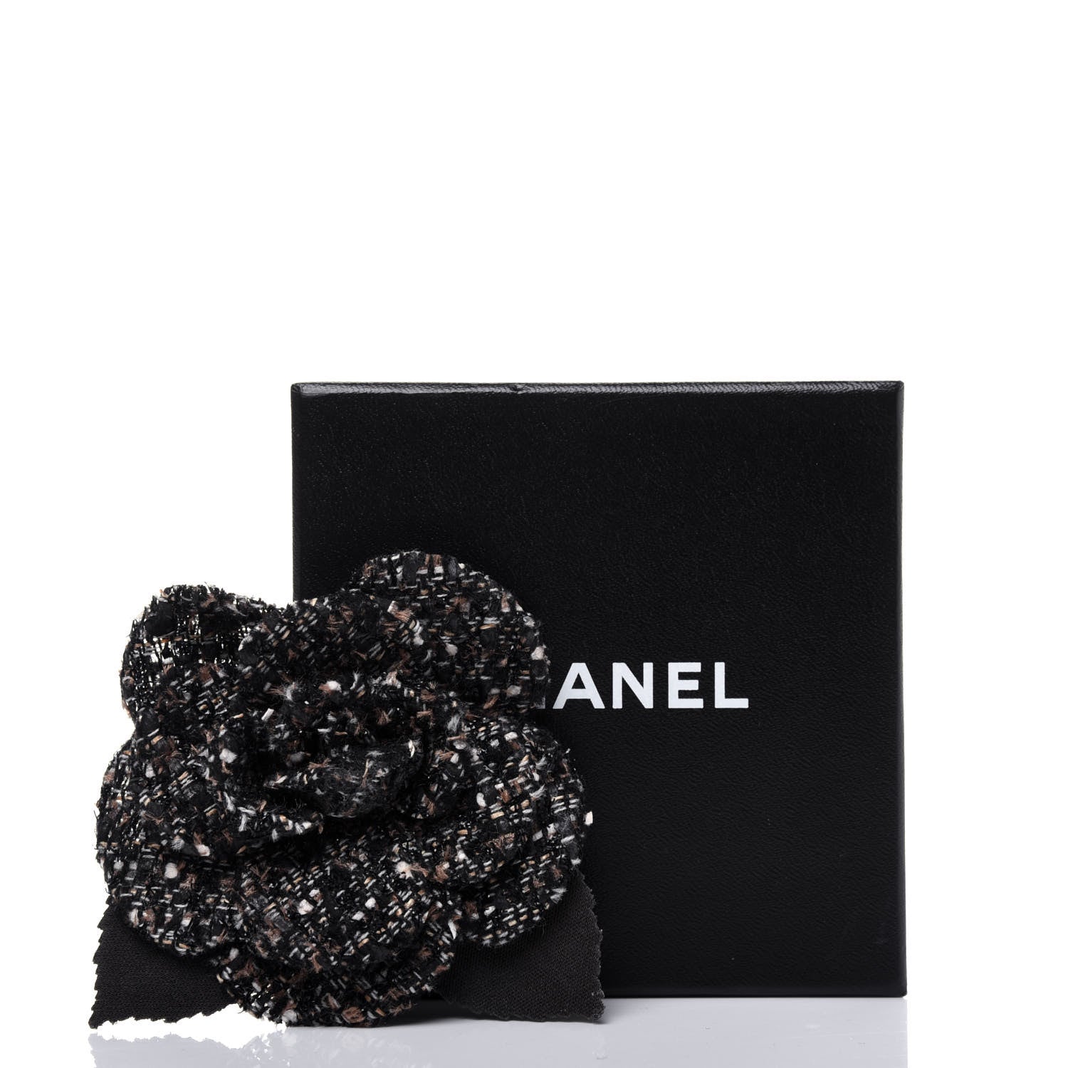 Chanel Tweed Camellia CC Pin Brooch Brown Black 5 of 5