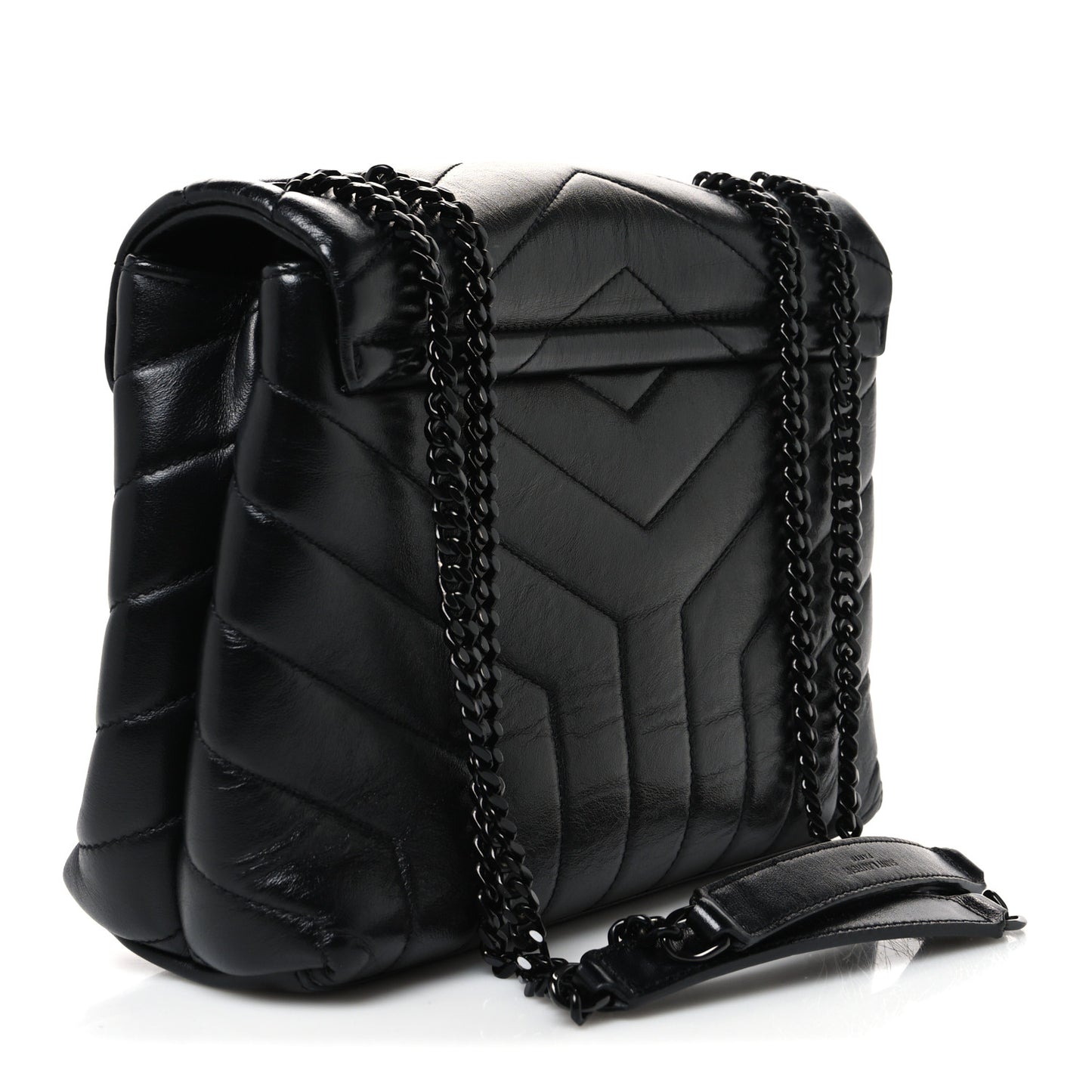 Calfskin Y Quilted Monogram Monochrome Small Loulou Chain Satchel Black
