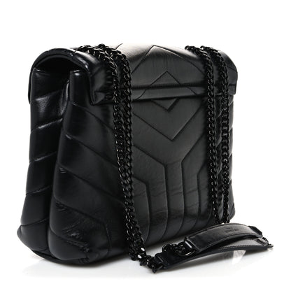 Saint Laurent Calfskin Y Quilted Monogram Monochrome Small Loulou Chain Satchel Black 3 of 10