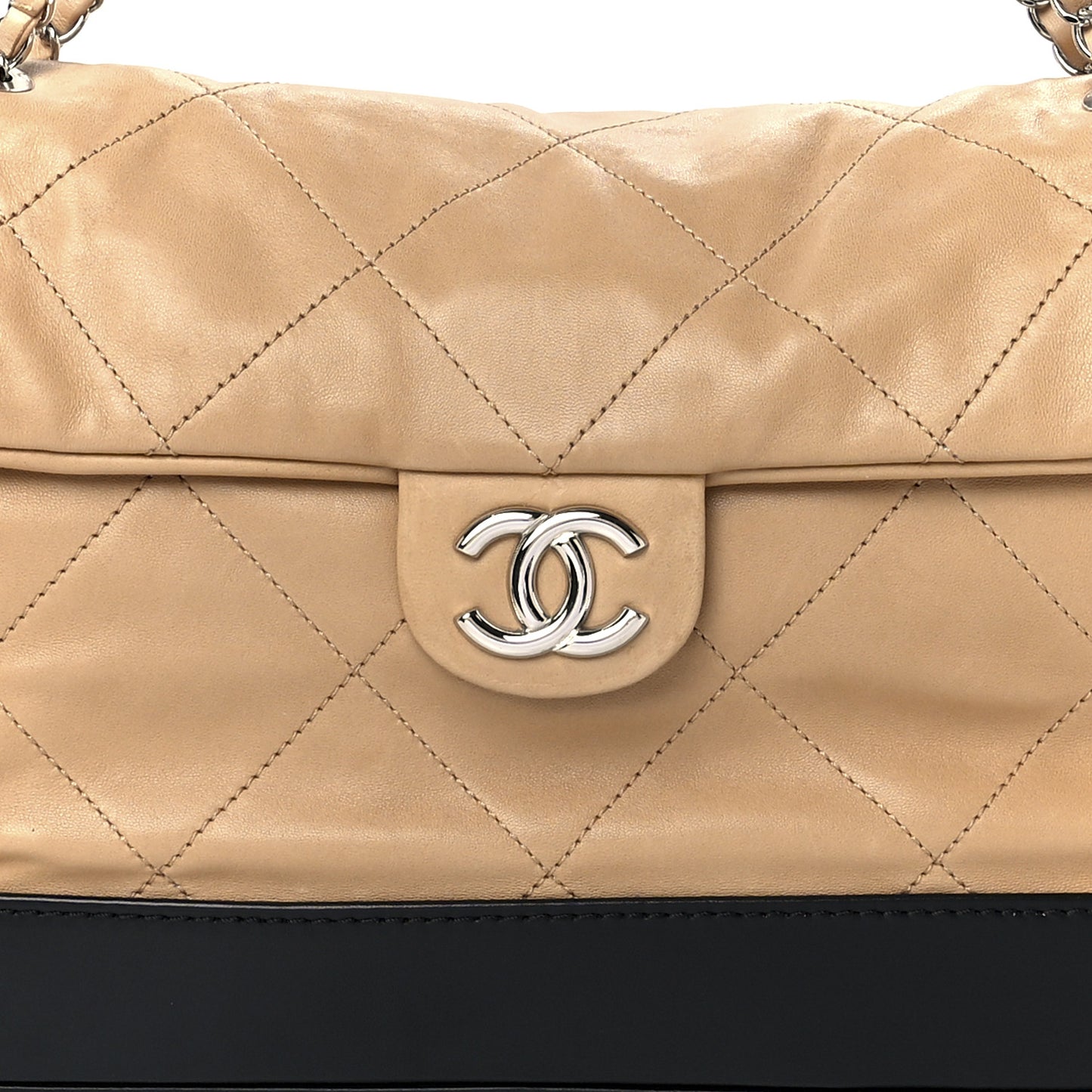Calfskin Quilted VIP Flap Beige Black