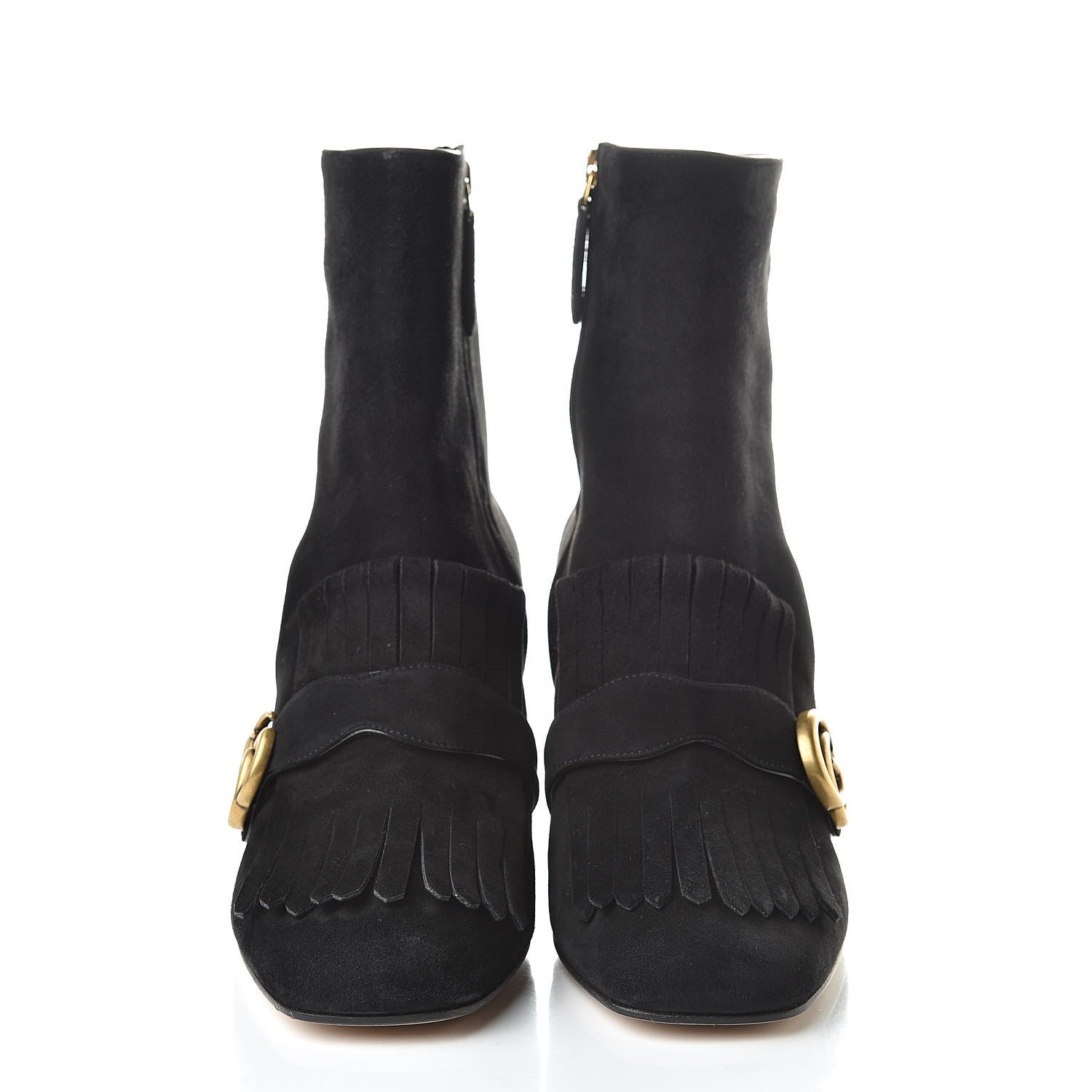 Gucci Kid Scamosciato GG Marmont Fringe 75mm Ankle Boots 41 Black 2 of 12