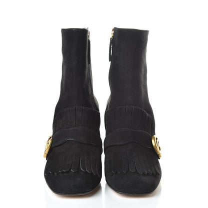 Gucci Kid Scamosciato GG Marmont Fringe 75mm Ankle Boots 41 Black 2 of 12