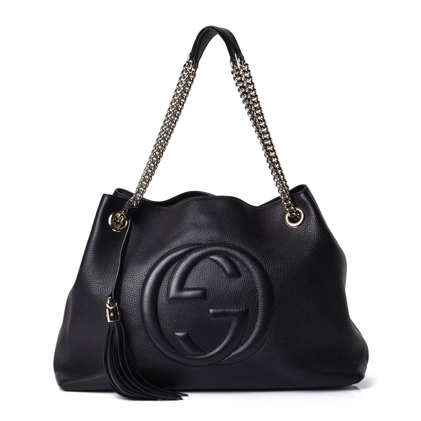 Pebbled Calfskin Medium Soho Chain Shoulder Bag Black