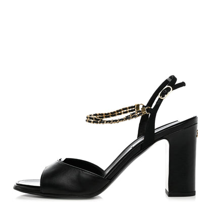 Chanel Lambskin Grosgrain CC Chain Strap Sandals 40 Black 1 of 9
