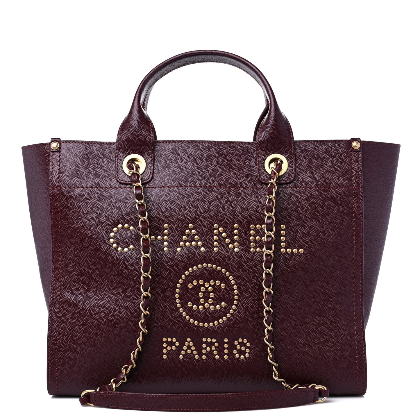 Caviar Small Studded Deauville Tote Burgundy