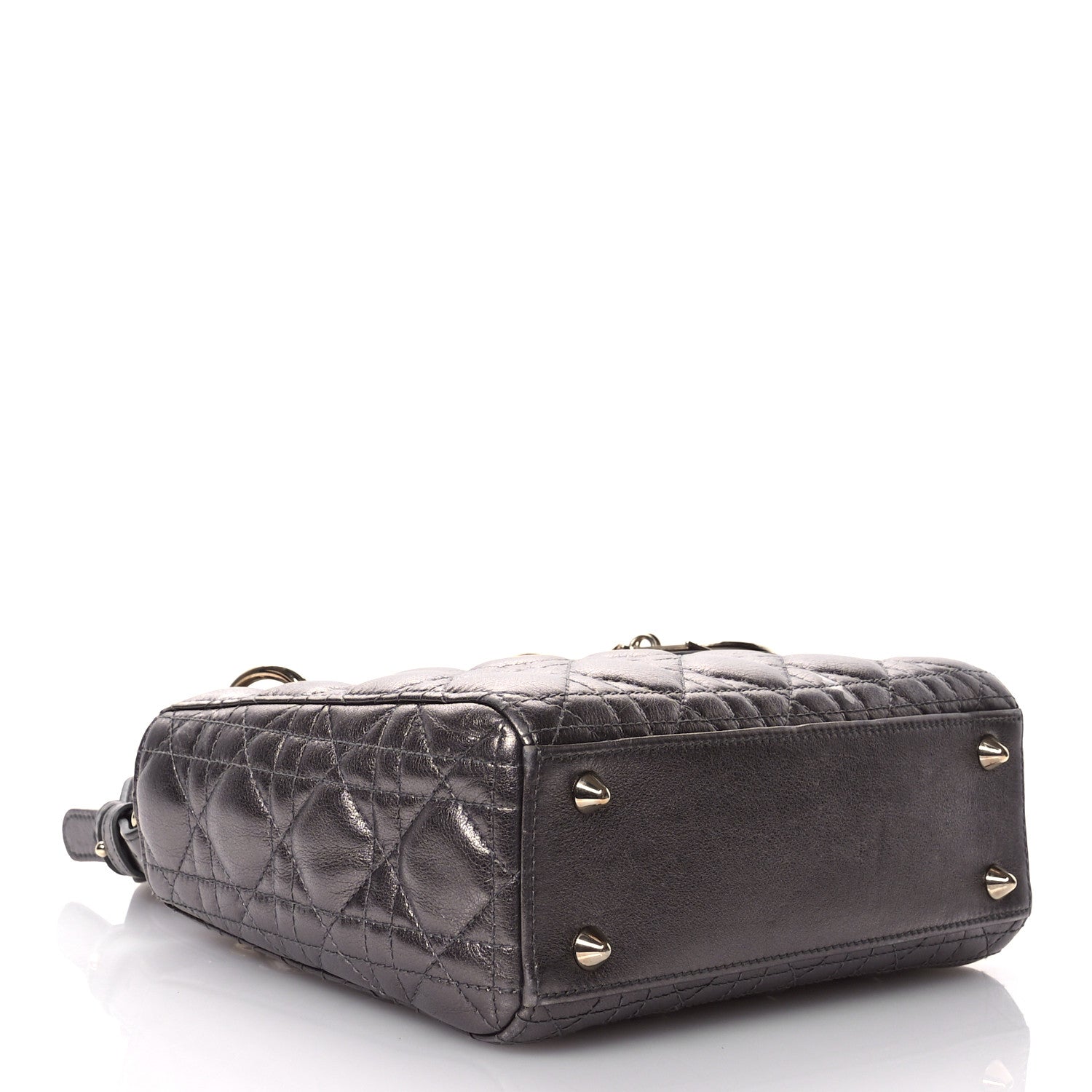 Christian Dior Metallic Grained Calfskin Cannage Small Lady Dior Gunmetal 4 of 11