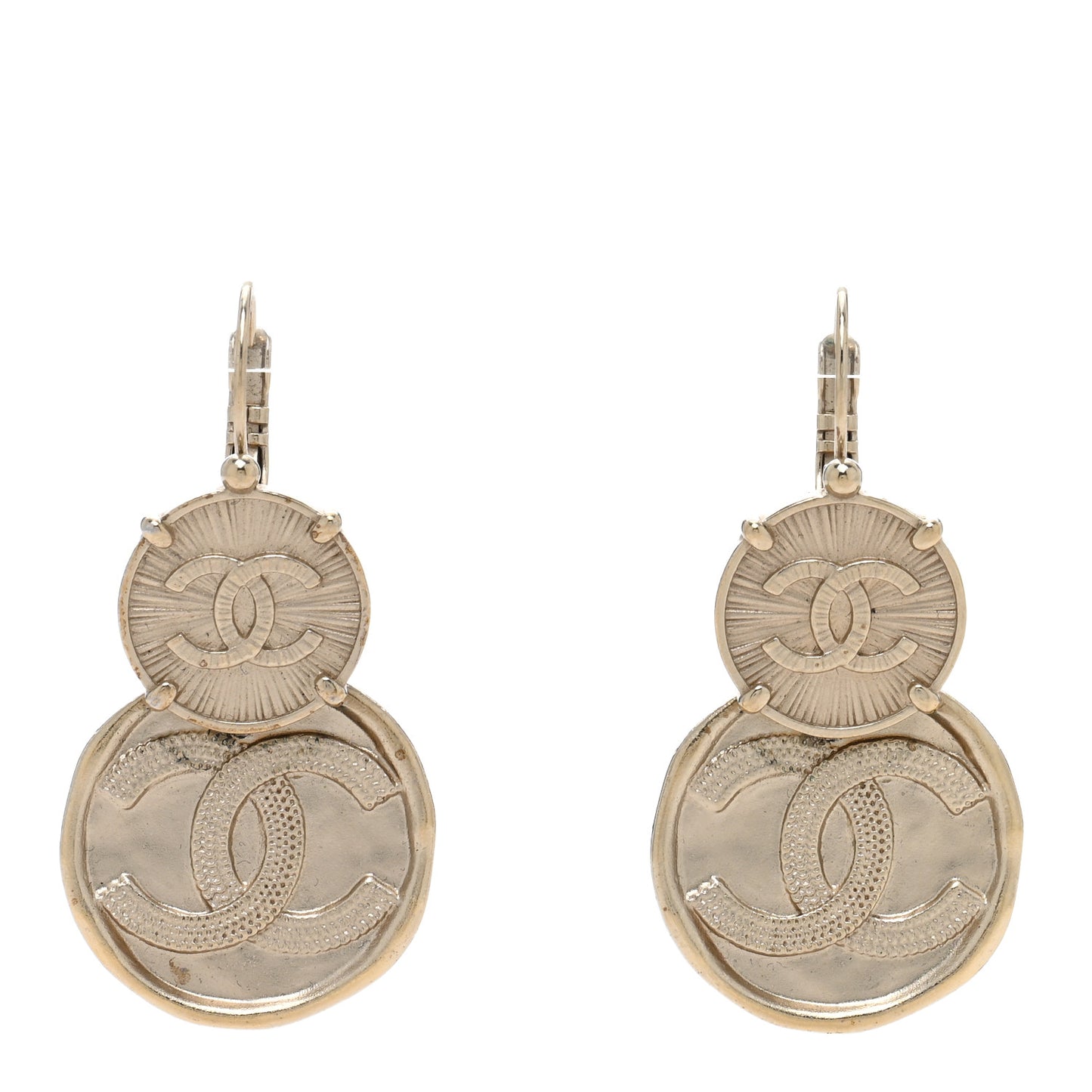 Metal Round CC Medallion Drop Earrings Gold