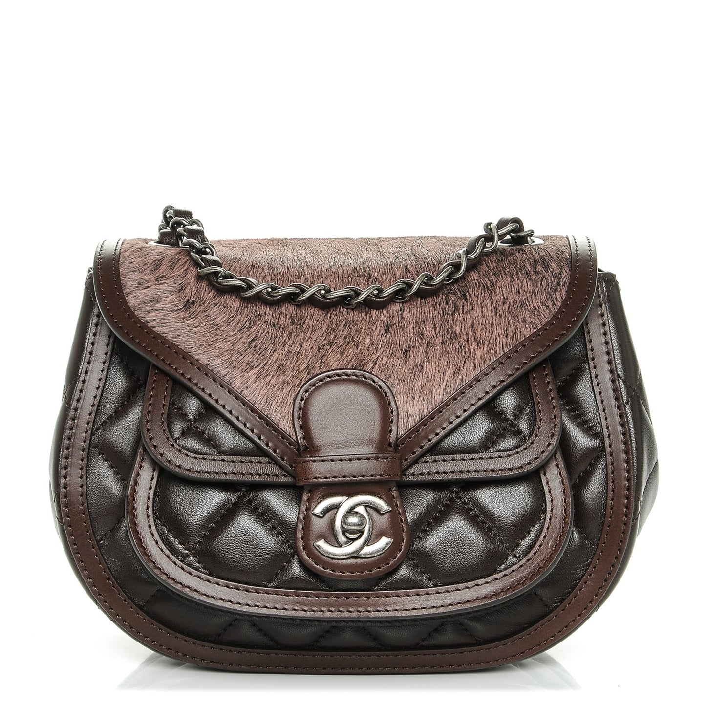 Lambskin Pony Hair Saddle Bag Dark Brown