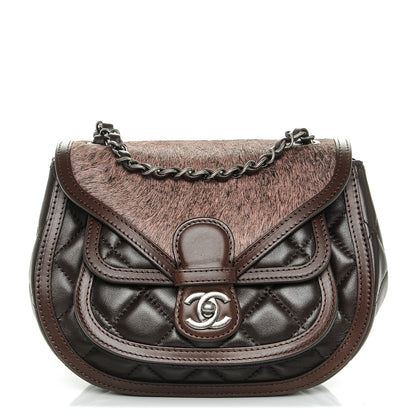Chanel Lambskin Pony Hair Saddle Bag Dark Brown 1 of 8