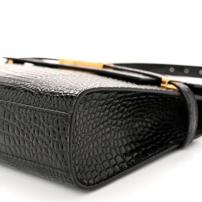 Saint Laurent Shiny Calfskin Crocodile Embossed Manhattan Baguette Black 9 of 9