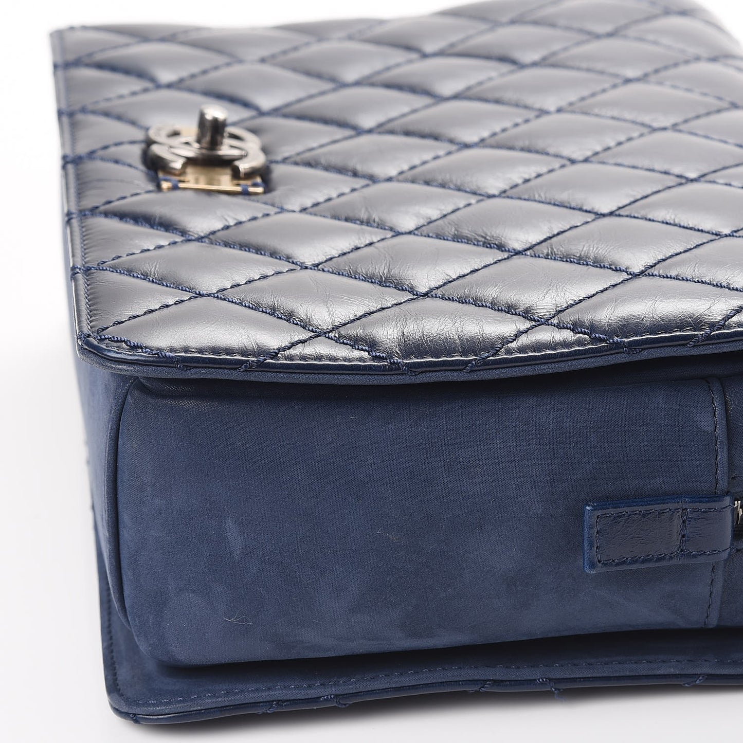 Glazed Calfskin Quilted Medium Day Trip Flap Navy