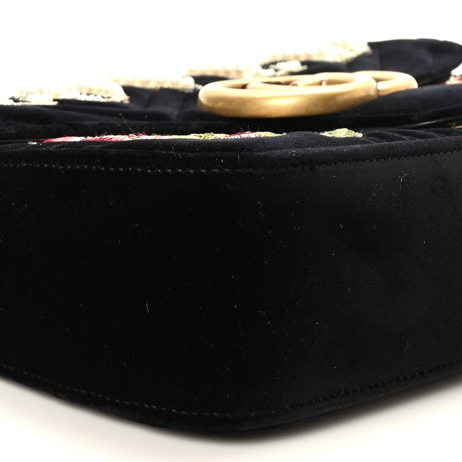 Gucci Velvet Matelasse Loved Embroidered Medium GG Marmont Shoulder Bag Black 8 of 10