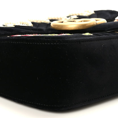 Gucci Velvet Matelasse Loved Embroidered Medium GG Marmont Shoulder Bag Black 8 of 10