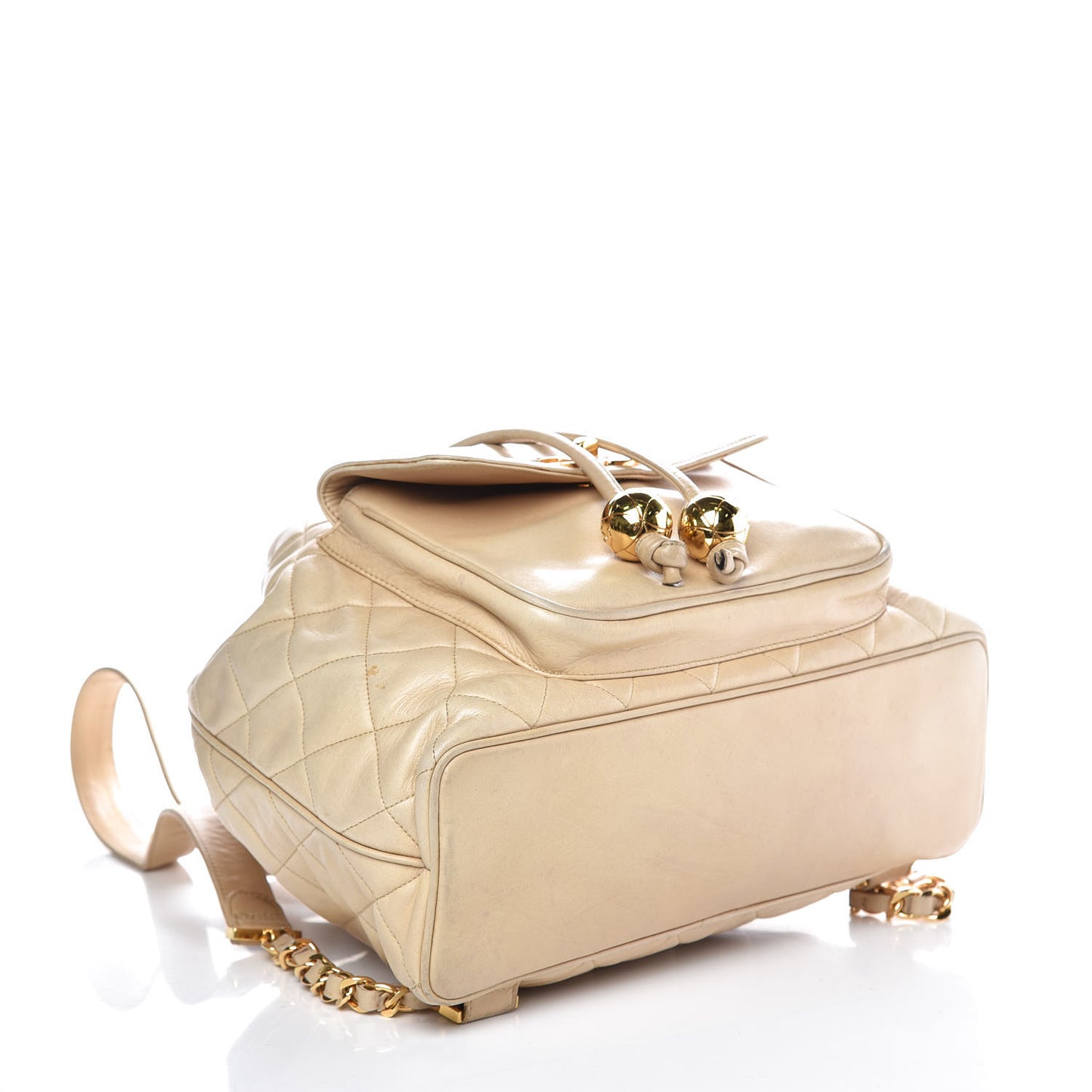 Lambskin Quilted Drawstring Backpack Beige