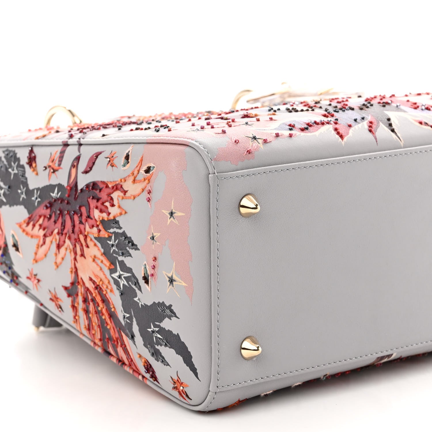 Christian Dior Calfskin Embroidered Beaded Medium Nature Ballet Lady Dior Grey Multicolor 8 of 9