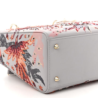 Christian Dior Calfskin Embroidered Beaded Medium Nature Ballet Lady Dior Grey Multicolor 8 of 9