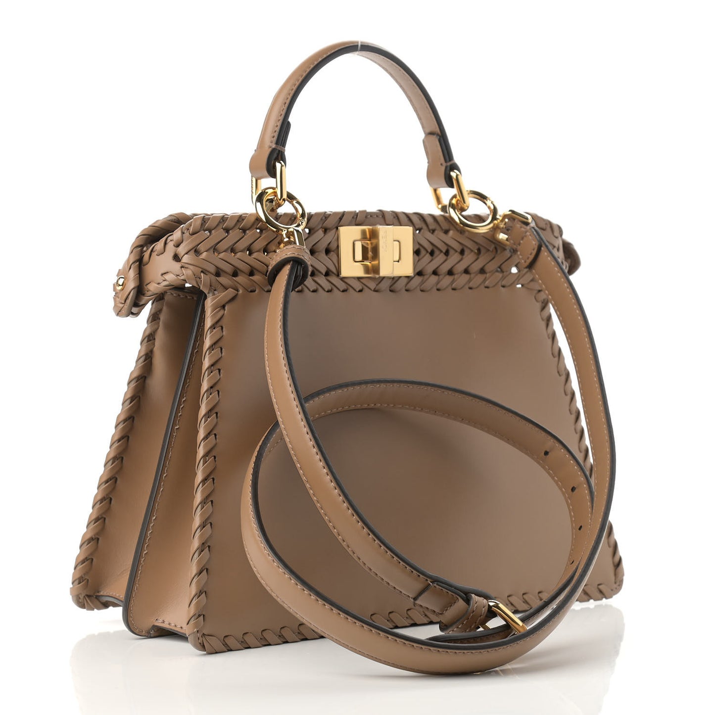 Vitello King Ceylon Shiny Nappa Woven Small Peekaboo I SEE U Satchel Sand