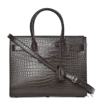 Saint Laurent Calfskin Crocodile Embossed Baby Sac De Jour Dark Brown 1 of 10