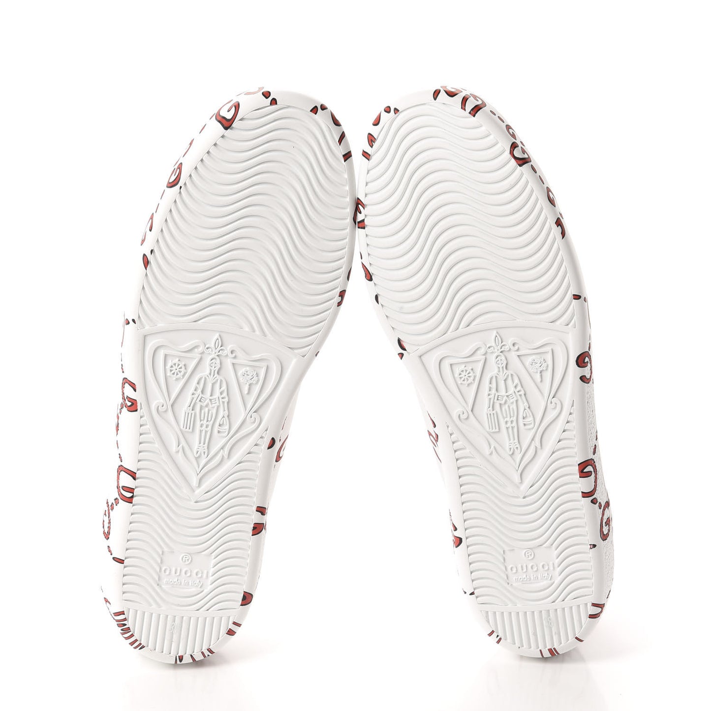 Calfskin GucciGhost Print Womens Ace Sneakers 38 White Hibiscus Red