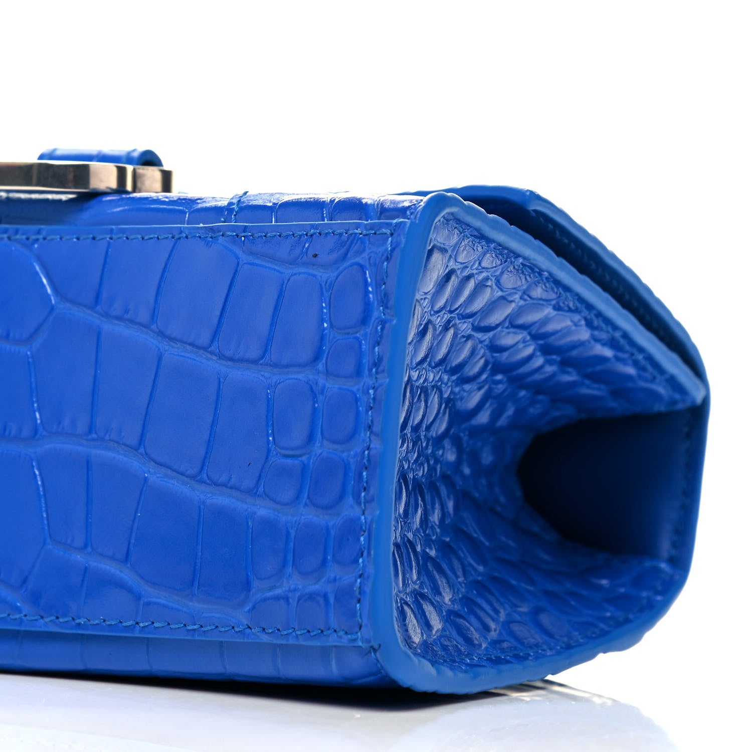Balenciaga Shiny Calfskin Crocodile Embossed Hourglass Top Handle Bag XS Royal Blue 6 of 9