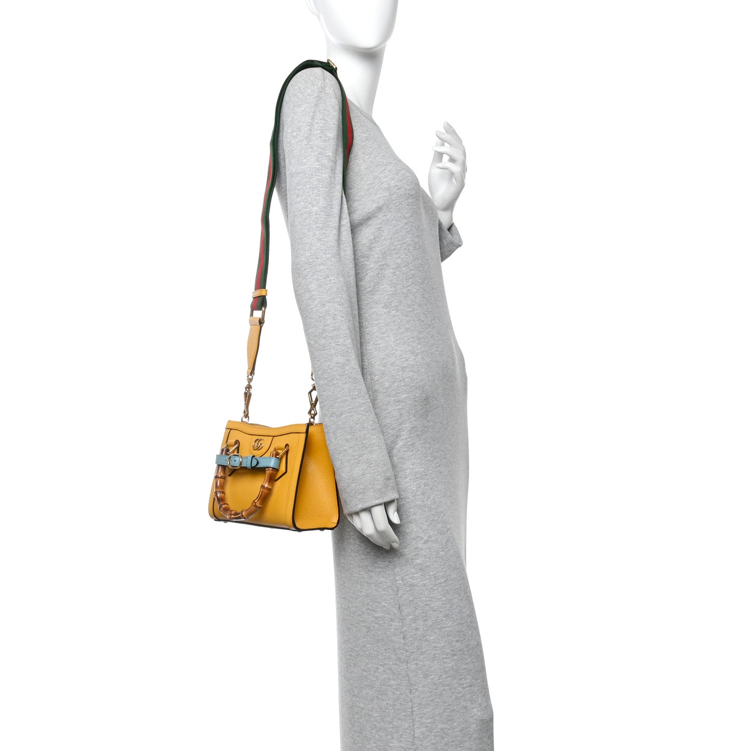 Gucci Textured Dollar Calfskin Web Mini Diana Tote Bag Yellow
