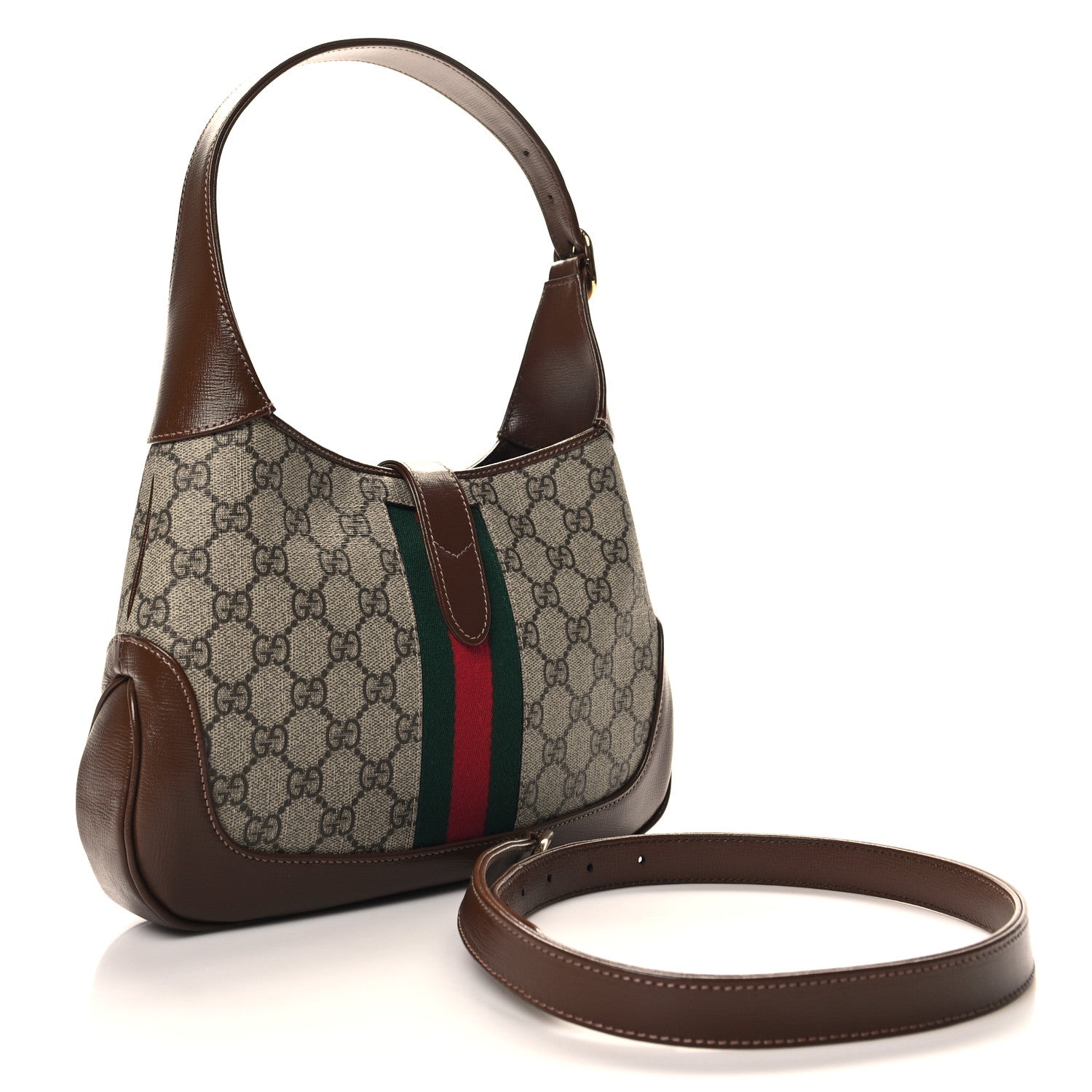 Gucci GG Supreme Monogram Azalea Calfskin Web Small Jackie 1961 Hobo Beige Ebony Brown Sugar 3 of 10