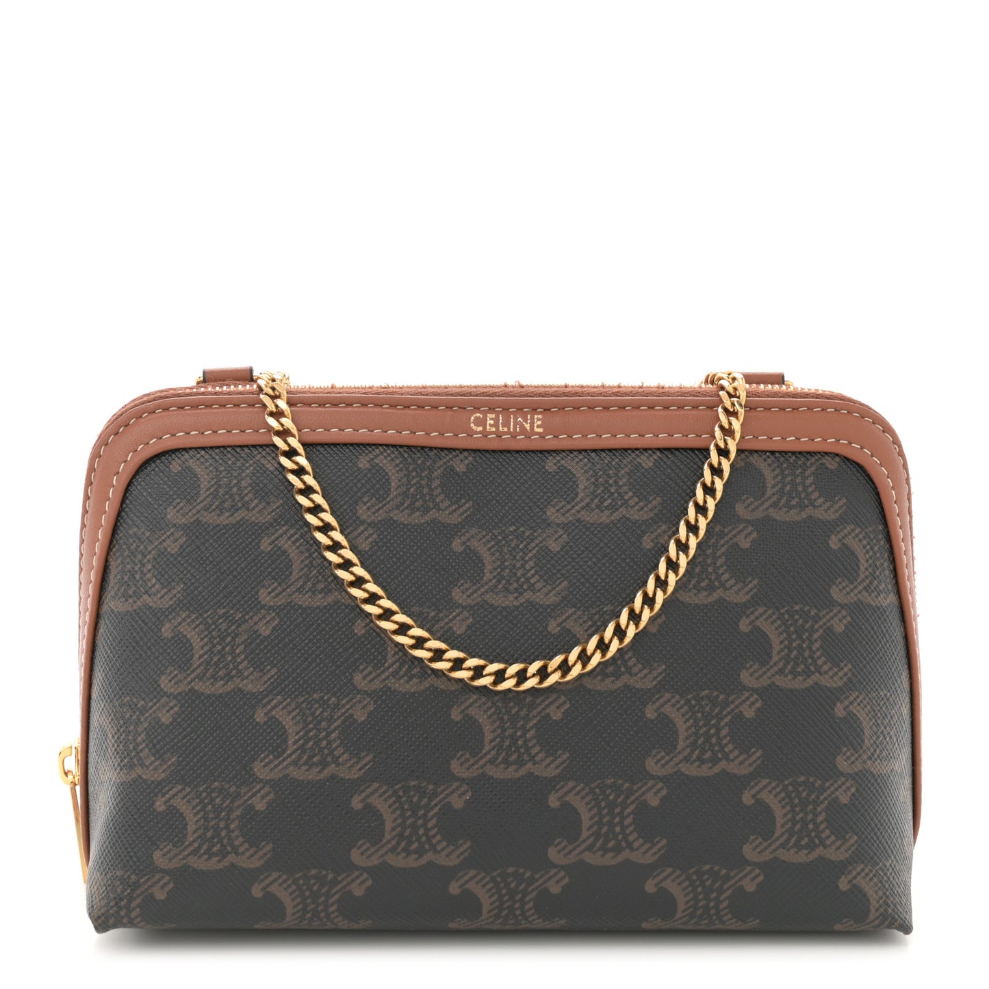 Triomphe Canvas Lambskin Clutch On Chain Tan