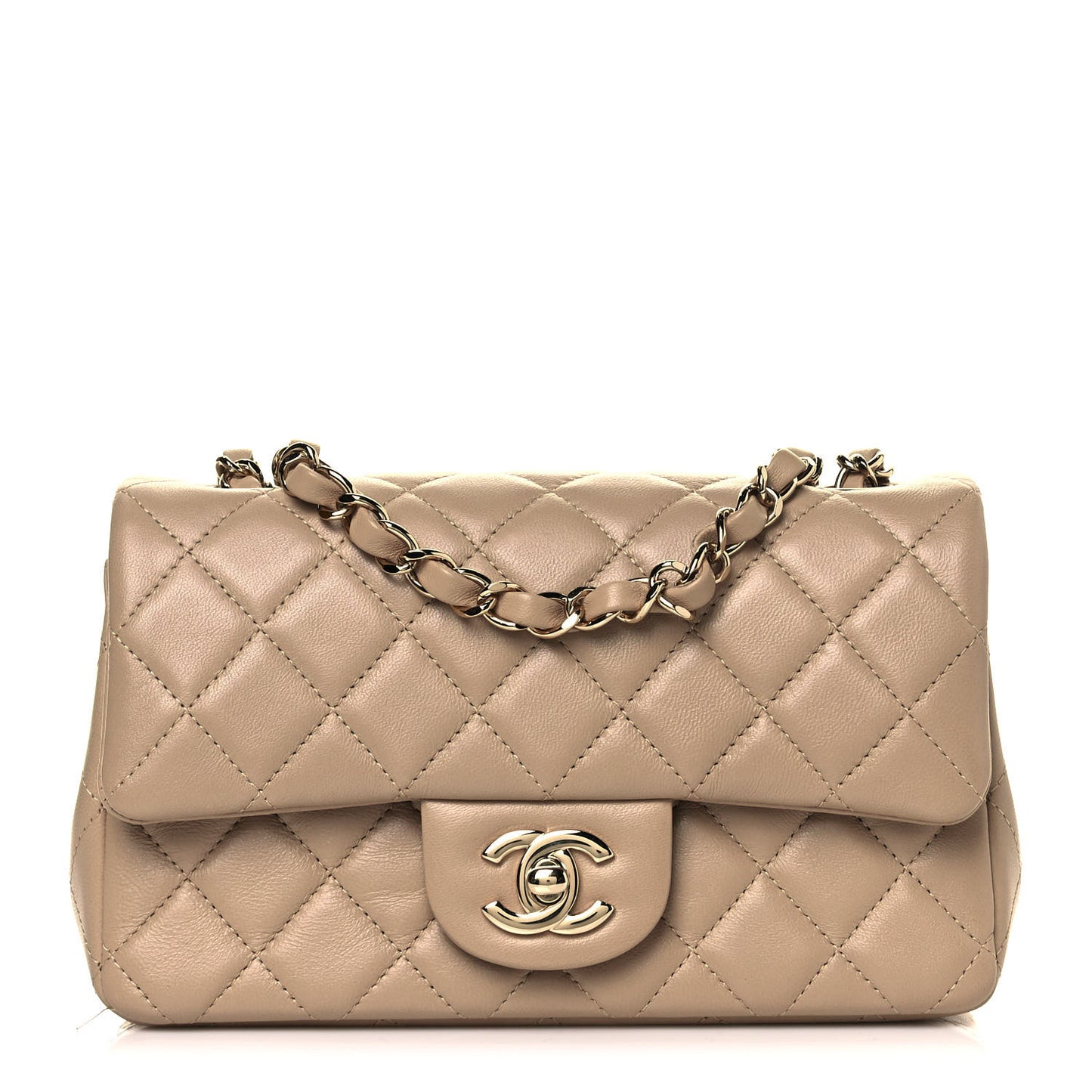 Lambskin Quilted Mini Rectangular Flap Dark Beige