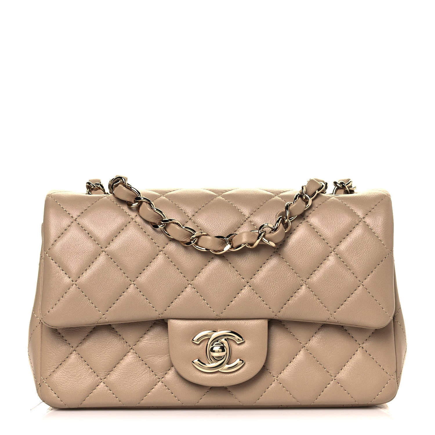 Chanel Lambskin Quilted Mini Rectangular Flap Dark Beige 1 of 11