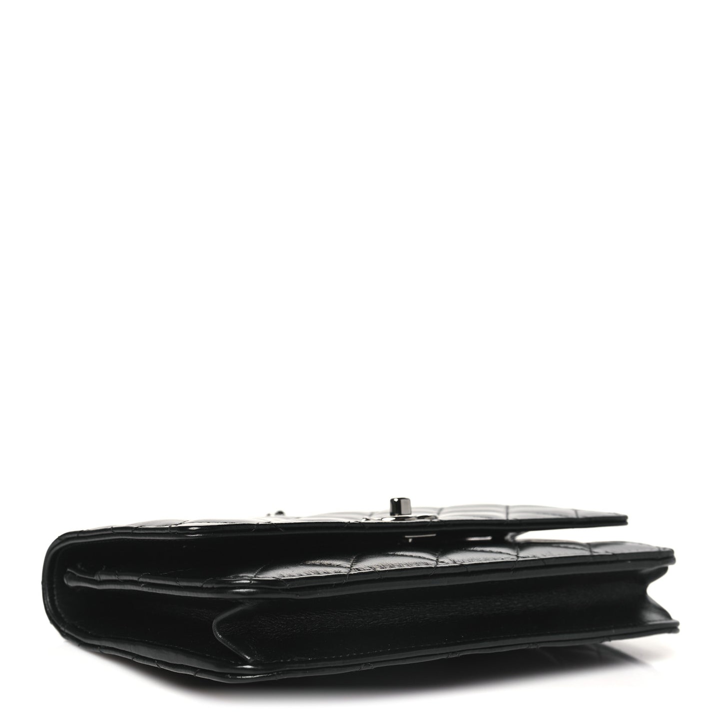 Shiny Crumpled Calfskin Strass Quilted Top Handle Wallet On Chain WOC Black