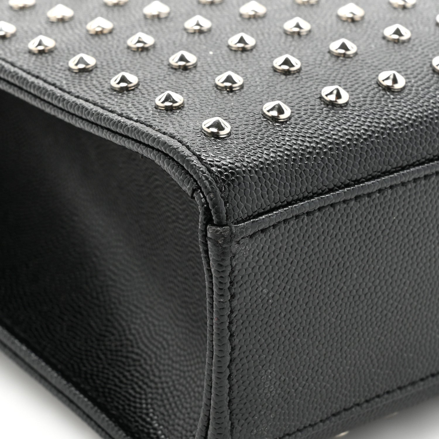 Saint Laurent Grain de Poudre Matelasse Studded Large Monogram Satchel Black 11 of 14