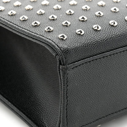 Saint Laurent Grain de Poudre Matelasse Studded Large Monogram Satchel Black 11 of 14