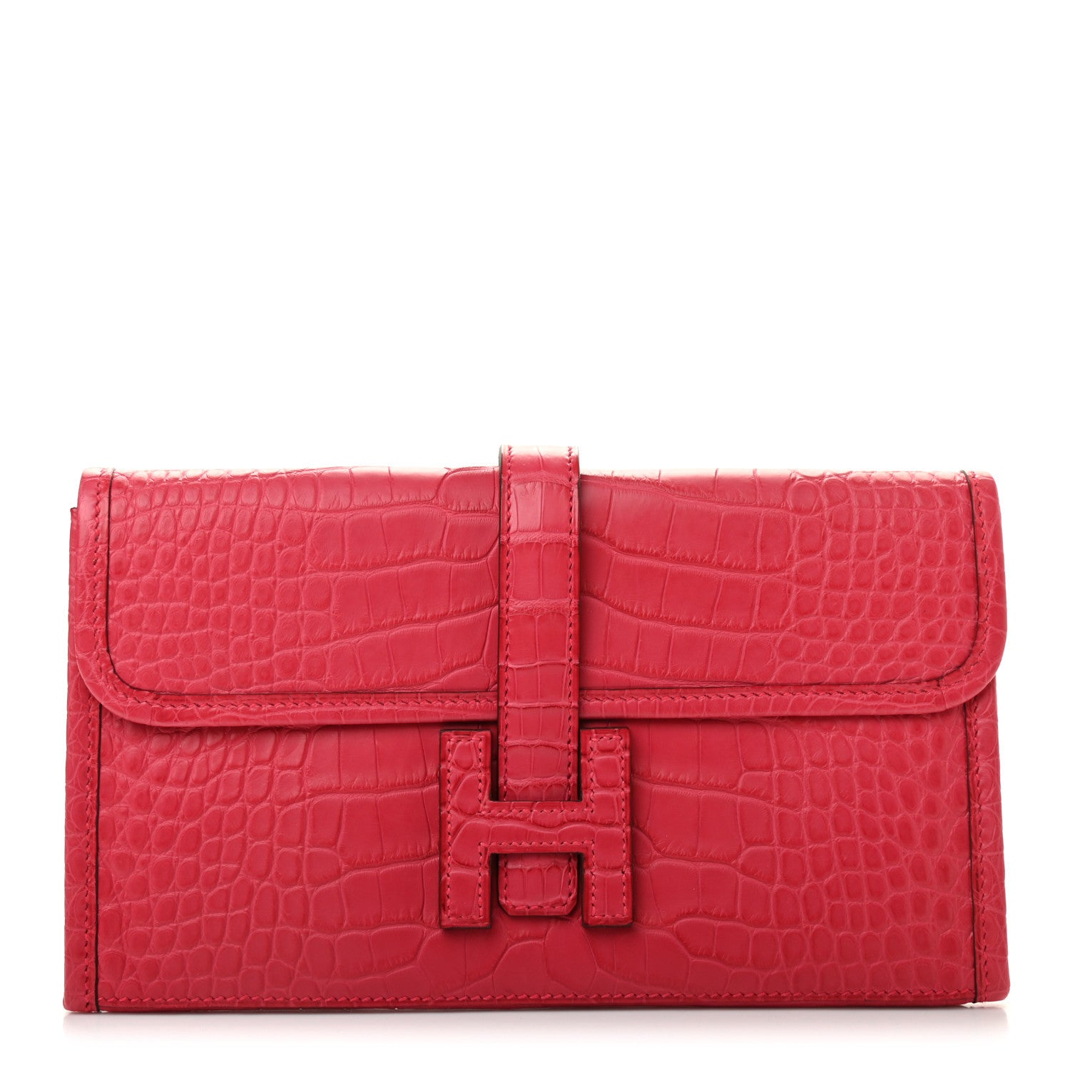 Hermes Matte Alligator Jige Duo Clutch Framboise 1 of 8