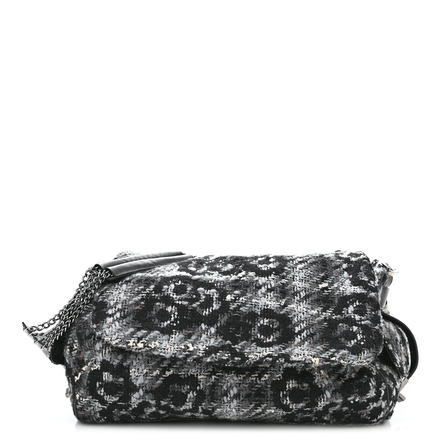 Tweed Quilted Camellia Shoulder Bag Black