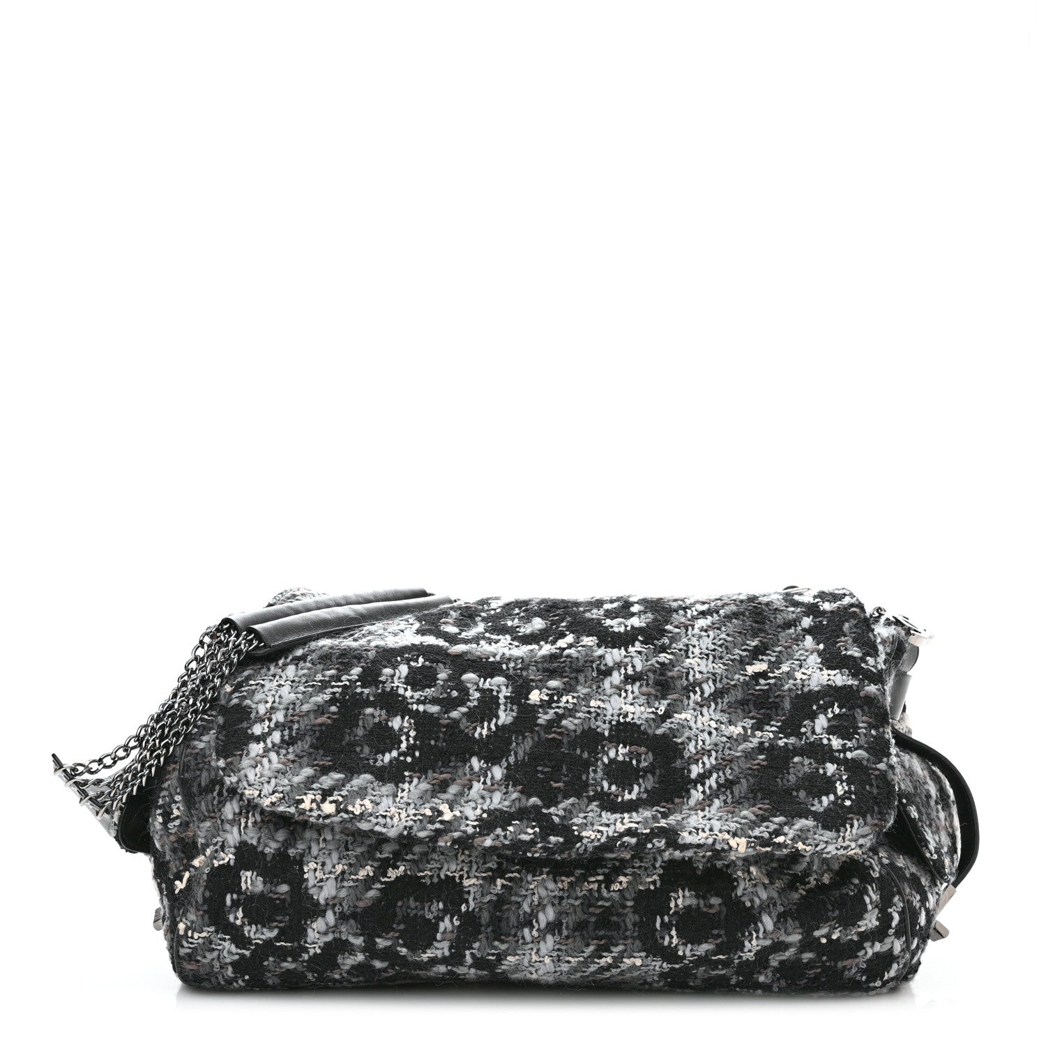 Chanel Tweed Quilted Camellia Shoulder Bag Black 1 of 9