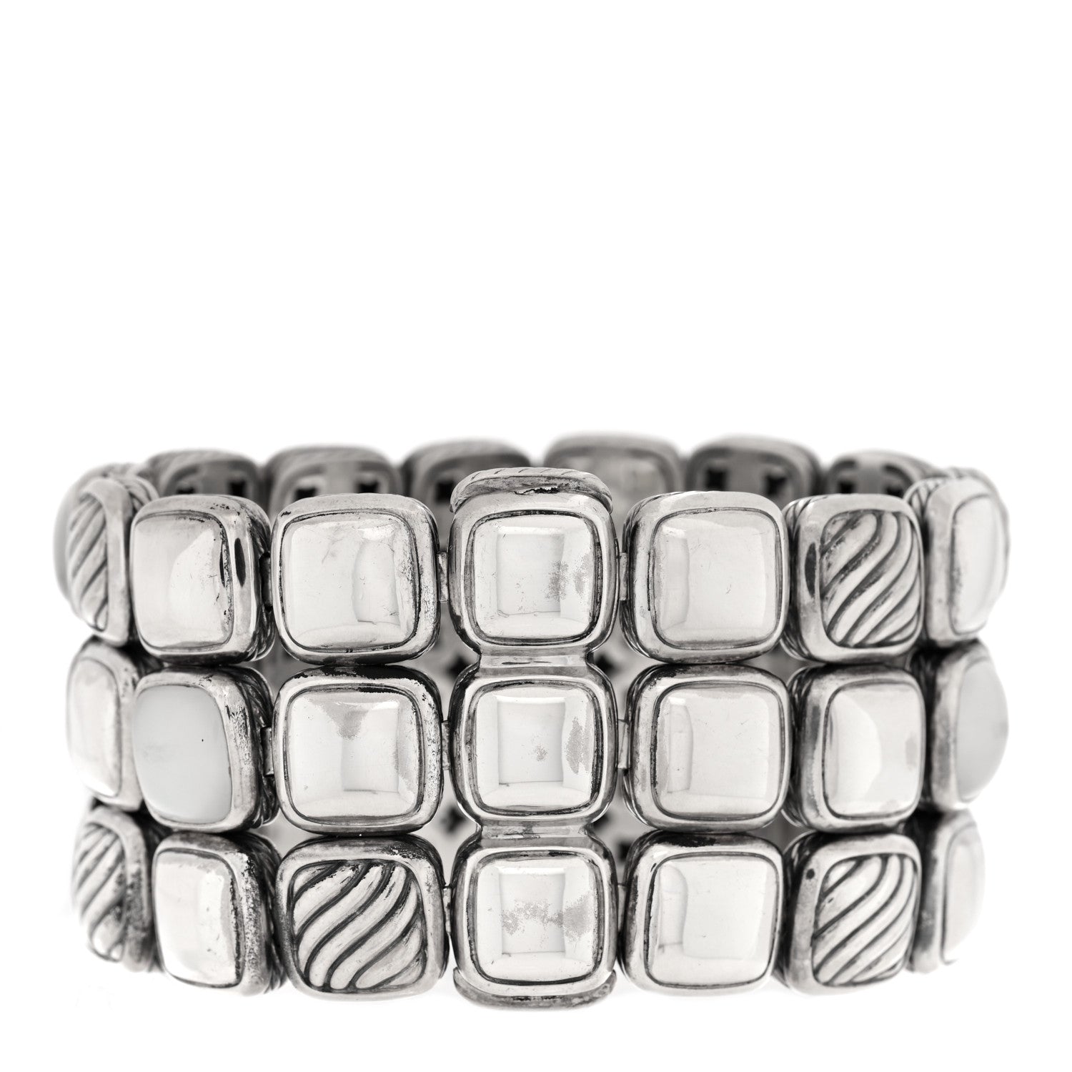 David Yurman Sterling Silver Diamond Moon Quartz Chiclet Three Row Bracelet 2 of 3