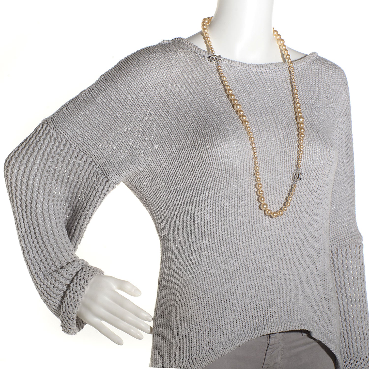 Chanel Graduated Pearl CC Long Necklace Silver 2 of 7