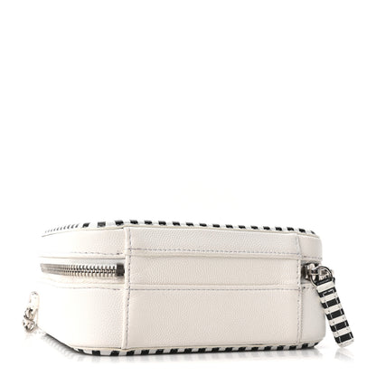 Chanel Caviar Quilted Striped Small CC Filigree Vanity Case White Black 4 of 10