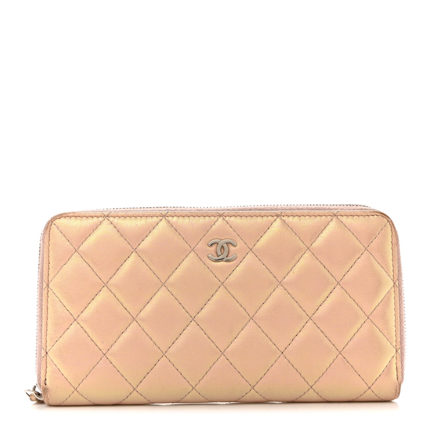 Chanel Iridescent Lambskin Quilted Large Gusset Zip Around Wallet Pink 1 of 15
