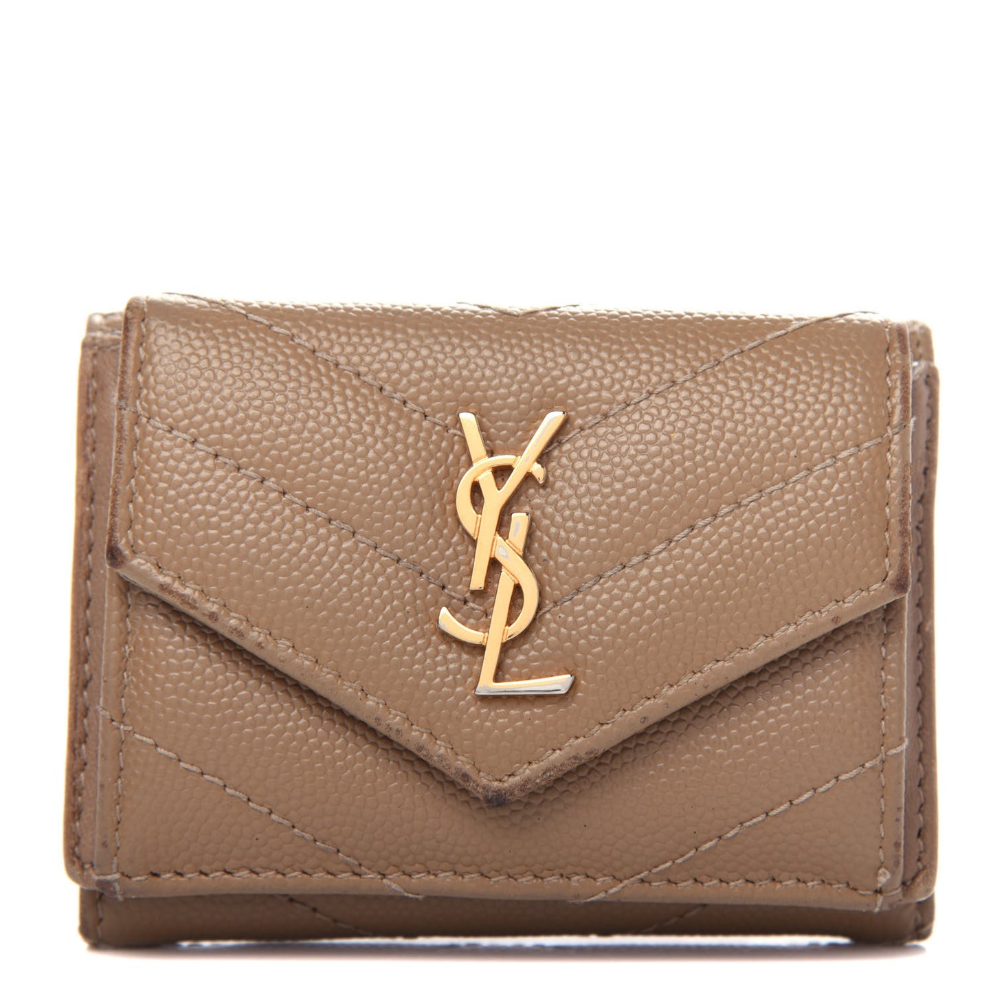 Grain De Poudre Matelasse Chevron Monogram Tiny Wallet Dark Beige