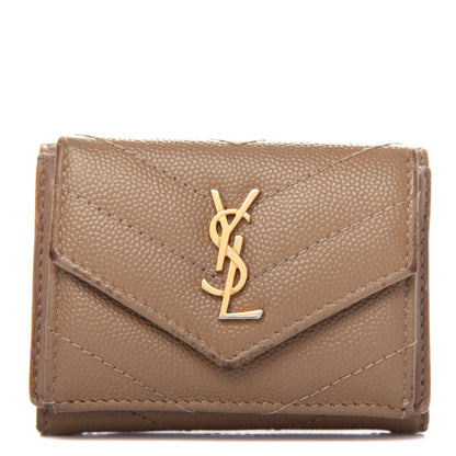 Saint Laurent Grain De Poudre Matelasse Chevron Monogram Tiny Wallet Dark Beige 1 of 9