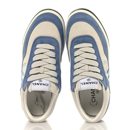 Chanel Suede Kidskin Womens CC Sneakers 39 White Blue 2 of 9