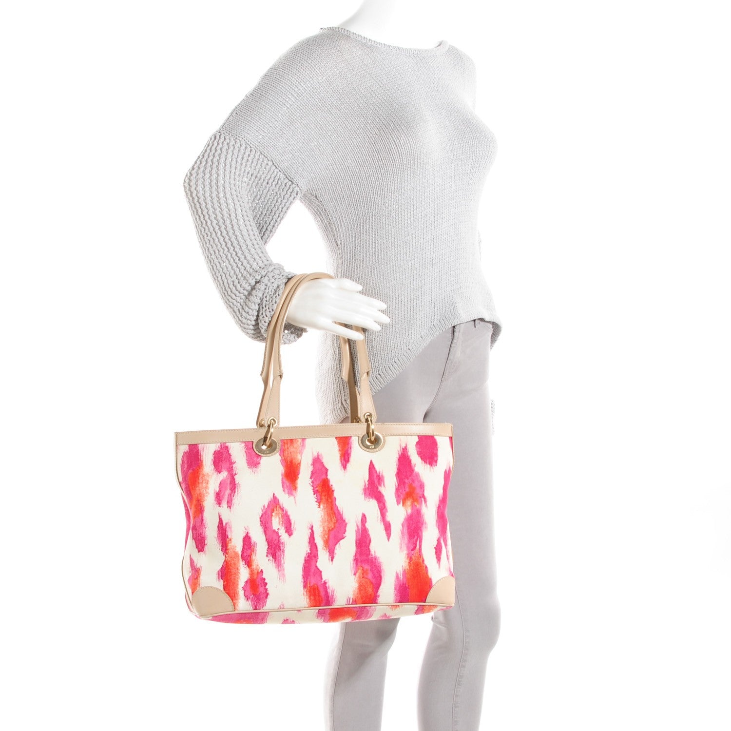 Christian Dior Calfskin Canvas Printed Saint Tropez Tote Medium Beige 2 of 9