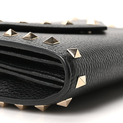 Valentino Garavani Pebbled Calfskin Rockstud Envelope Wallet on Chain Black 8 of 9