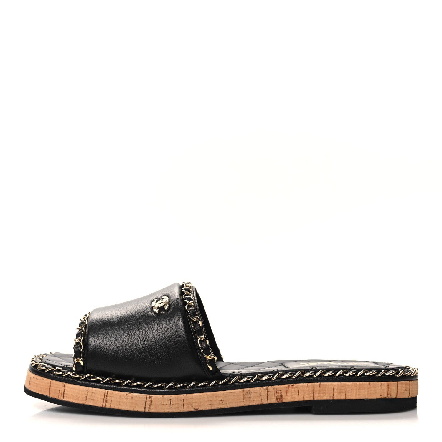 Chanel Lambskin Chain Cork Slide Sandals 39 Black 1 of 9
