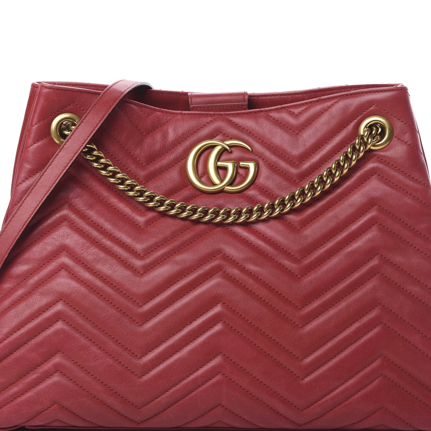 Calfskin Matelasse Medium GG Marmont Shoulder Tote Bag Hibiscus Red