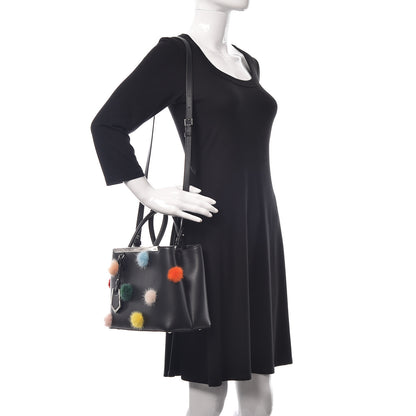 Fendi Vitello Dolce Mink Fur Pom Pom Petite 2Jours Tote Black Multicolor 2 of 12