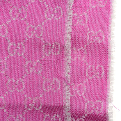 Gucci Wool Silk GG Monogram GGWeblong Fringe Scarf Shawl Zinc Pink 3 of 4